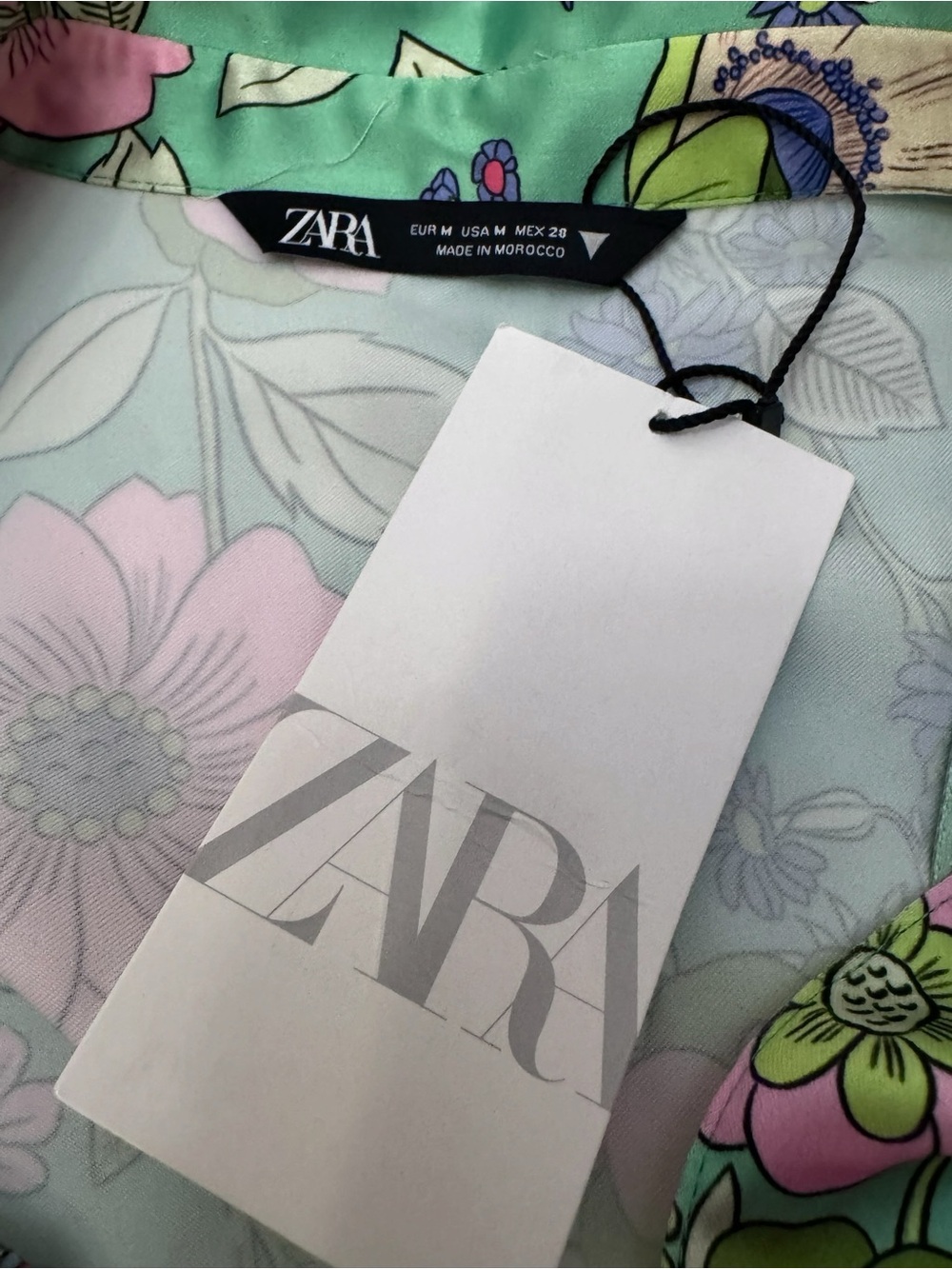 NWT Zara Satin Floral Tie Front Mini Dress Green Size M - Picture 8 of 14